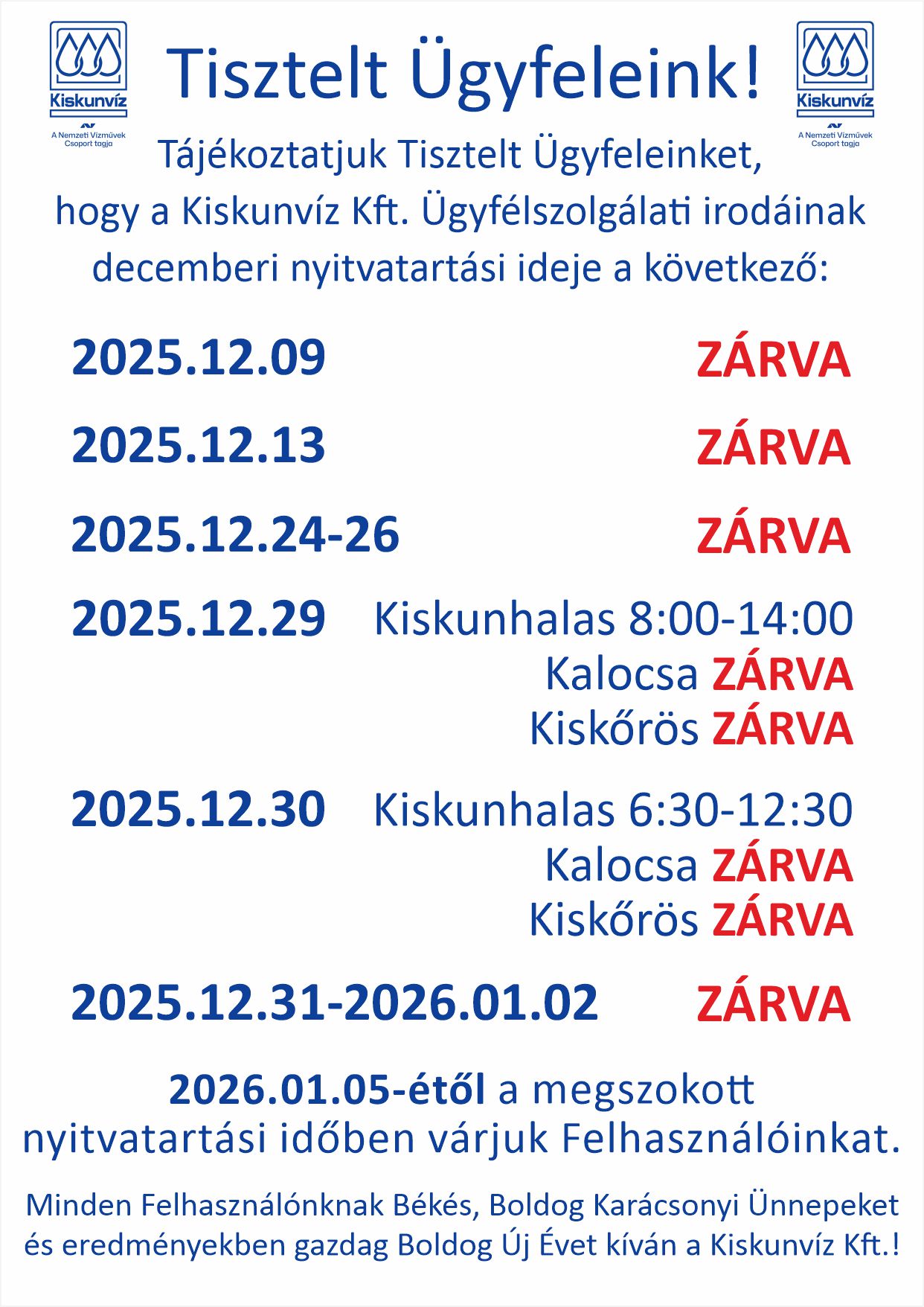 Ünnepi nyitvatartás 2025